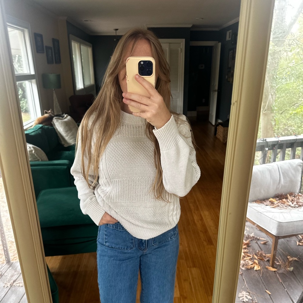 Vintage Crystal Cable Knit Sweater – Cream White
